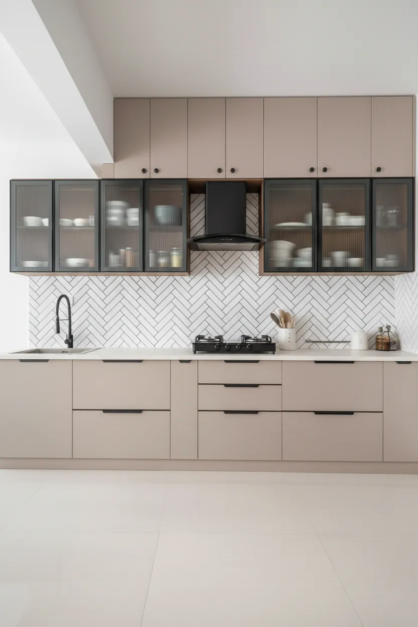 Contemporary Glass Beige Kitchen